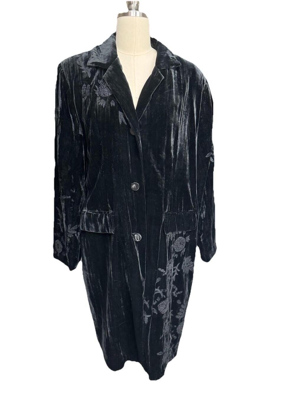 Chicos Black Silk Blend Burnout Velvet Floral Duster Cardigan Jacket Sz 2 Or L